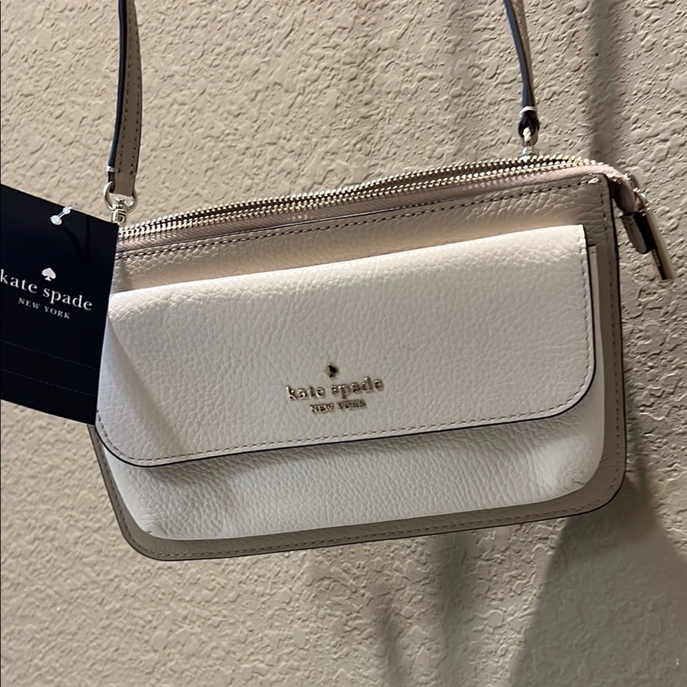 Kate Spade Cream and Tan Clutch with Adjustable Strap and Silver Hardware